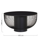 Black wire mesh planter with dimensions on a white background