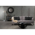 Trento Black Glass and Metal Round Coffee Table with Cylindrical Base