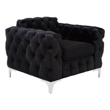 Madina Black Velvet Modern Chesterfield Chair