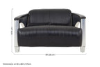 Black leather sofa with dimensions on a white background