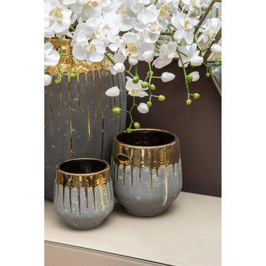 Small Grey and Gold Finish Planter | Cyrus