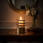 Amreli Gold Metal and Glass Large Hurricane Candle Holder with Spiral Design