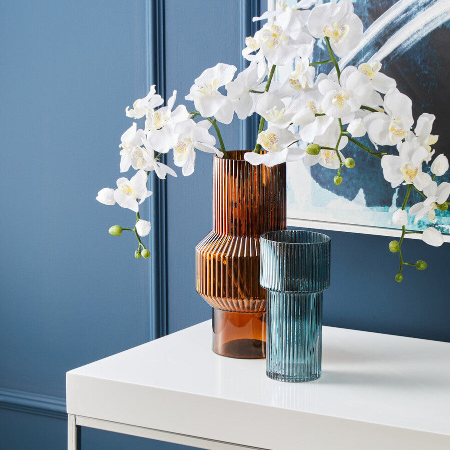 Small Ribbed Blue Glass Vase | Esma