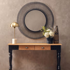 Arlo Black and Natural Tall Engraved Wood Vase