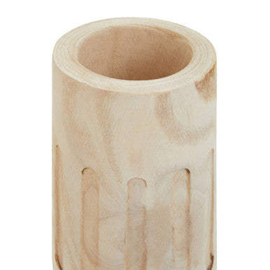 Wooden cylindrical object with a smooth finish on a white background