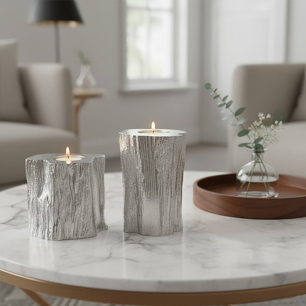 Akola Silver Finish Set of 2 Tealight Holders