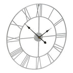 60cm Dia Silver Metal Roman Numeral Wall Clock | Genova