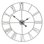 60cm Dia Silver Metal Roman Numeral Wall Clock | Genova