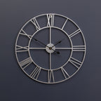 60cm Dia Silver Metal Roman Numeral Wall Clock | Genova