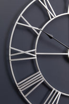 60cm Dia Silver Metal Roman Numeral Wall Clock | Genova