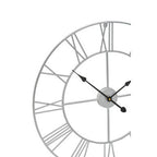 60cm Dia Silver Metal Roman Numeral Wall Clock | Genova