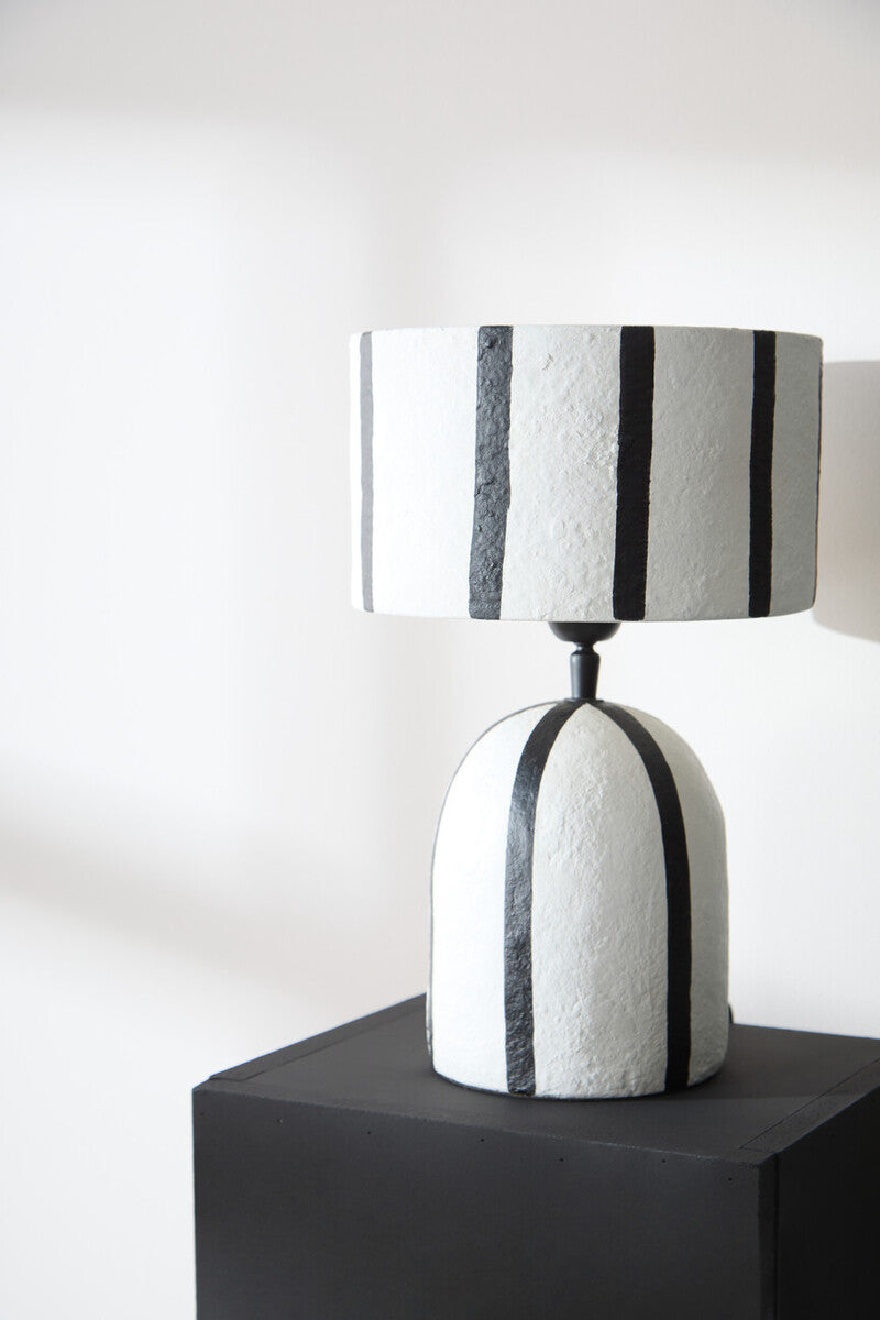 Black and White Stripe Papier Mache Table Lamp | Carta