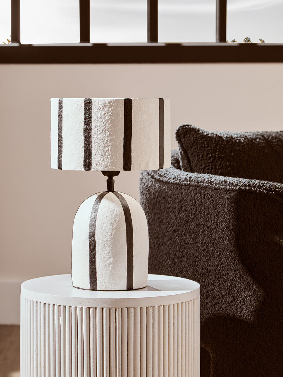 Black and White Stripe Papier Mache Table Lamp | Carta