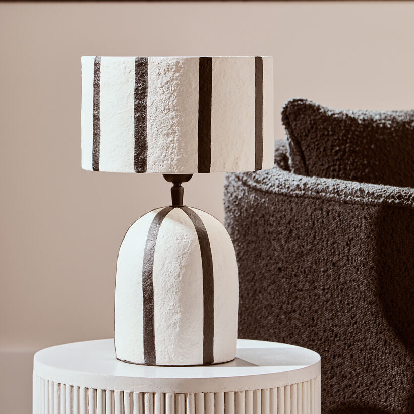 Black and White Stripe Papier Mache Table Lamp | Carta