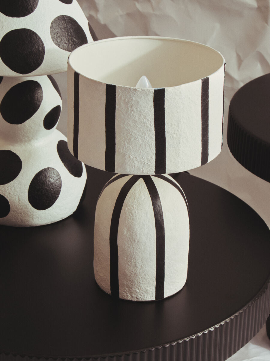 Black and White Stripe Papier Mache Table Lamp | Carta