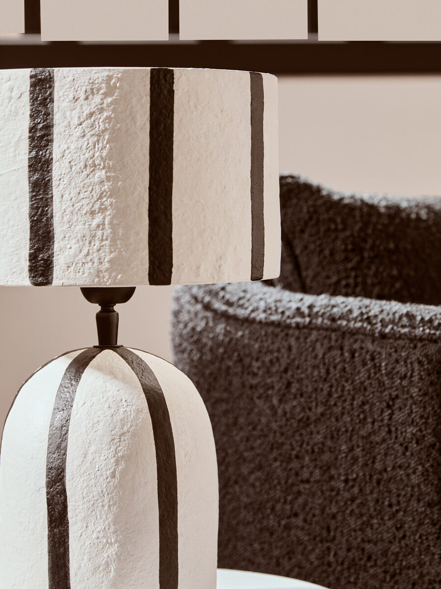 Black and White Stripe Papier Mache Table Lamp | Carta