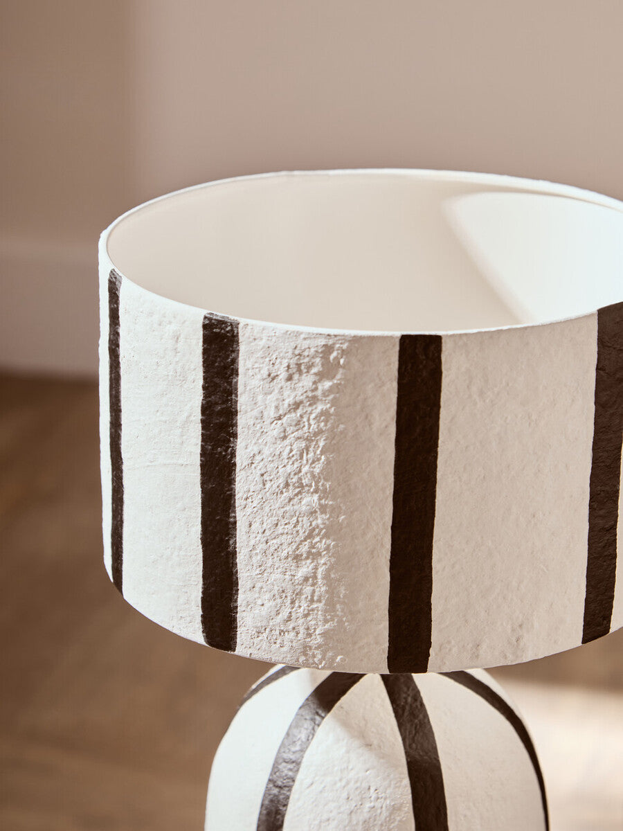 Black and White Stripe Papier Mache Table Lamp | Carta