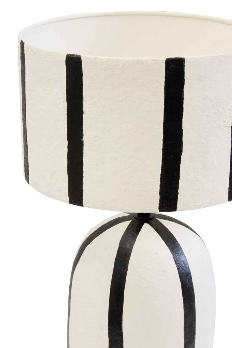 Black and White Stripe Papier Mache Table Lamp | Carta