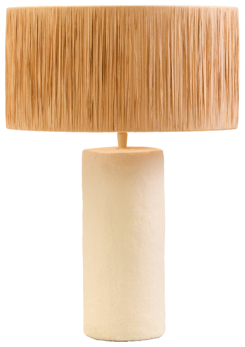 Natural Papier Mache Table Lamp with Natural Raffia Shade | Carta