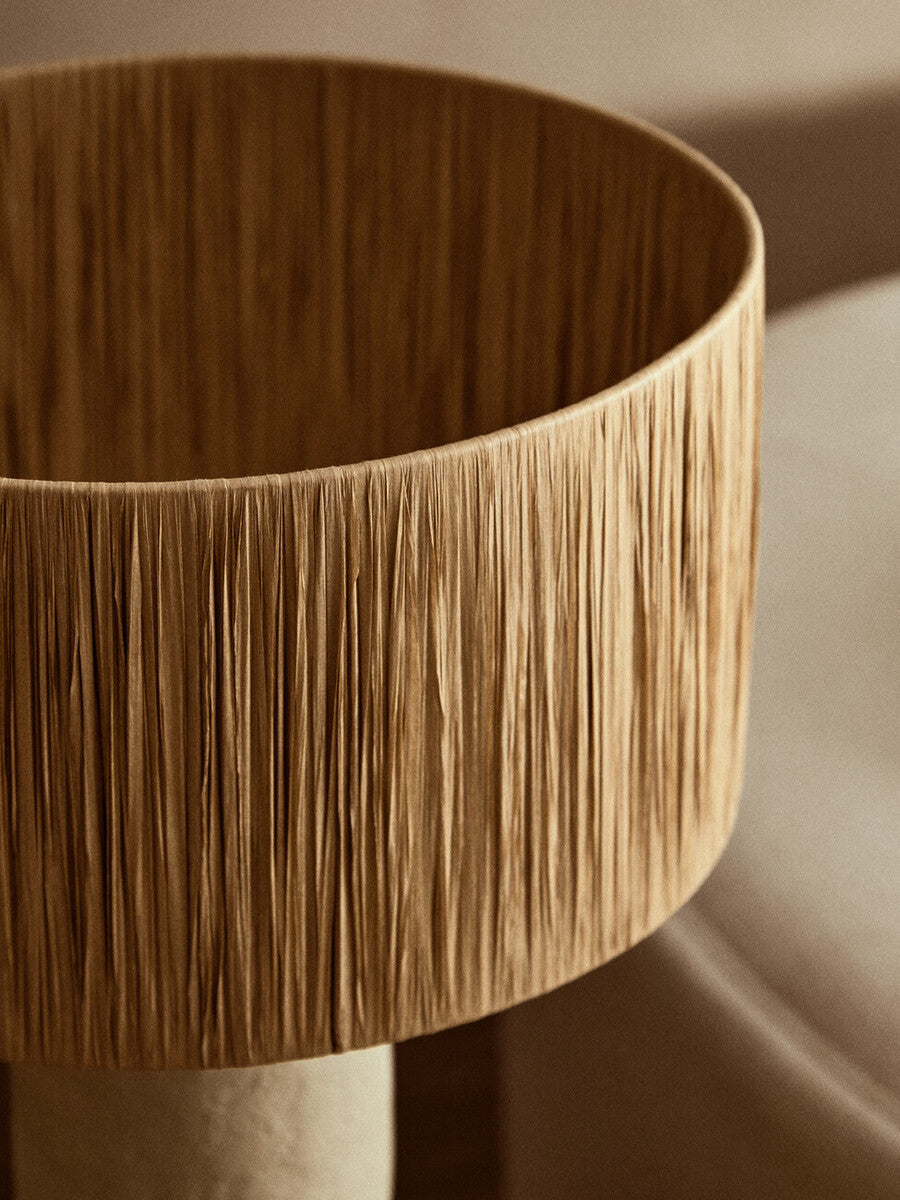 Natural Papier Mache Table Lamp with Natural Raffia Shade | Carta