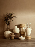 Natural Papier Mache Table Lamp with Natural Raffia Shade | Carta