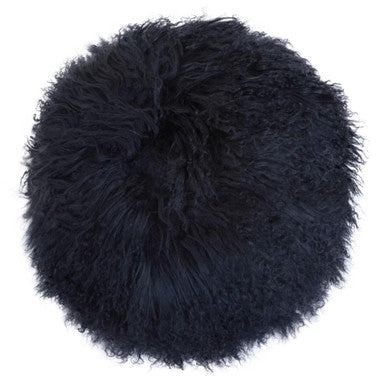 Bosie Real Fur Black Round Cushion | Mongolian