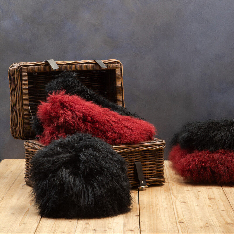 Bosie Real Fur Black Round Cushion | Mongolian