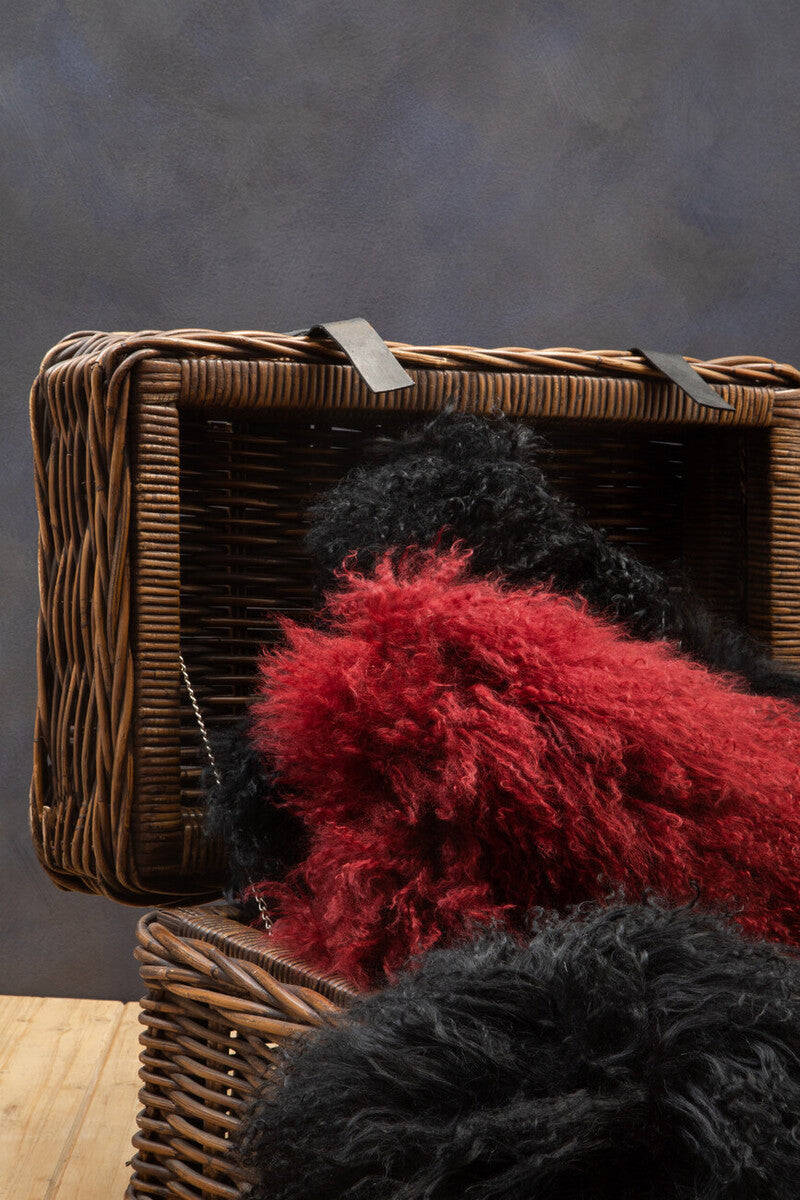 Bosie Real Fur Black Round Cushion | Mongolian
