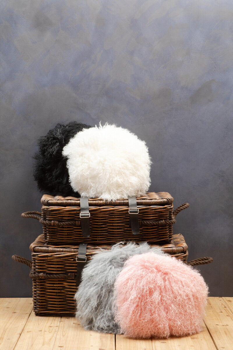 Bosie Real Fur Black Round Cushion | Mongolian