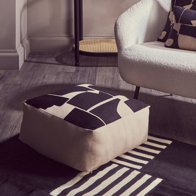 Natural and Black Square Floor Cushion | Bosie Ozella