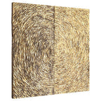 Wooden panel with concentric circular patterns on a white background