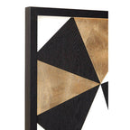 Geometric wall art with black and gold triangles on a white background