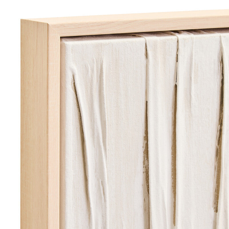Wooden frame with white fabric draped over it