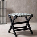 Woven Grey Leather and Black Teak Stool | Kendari