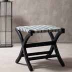 Woven Grey Leather and Black Teak Stool | Kendari