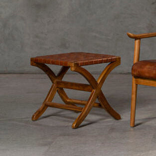 Kendari Brown Woven Leather Stool