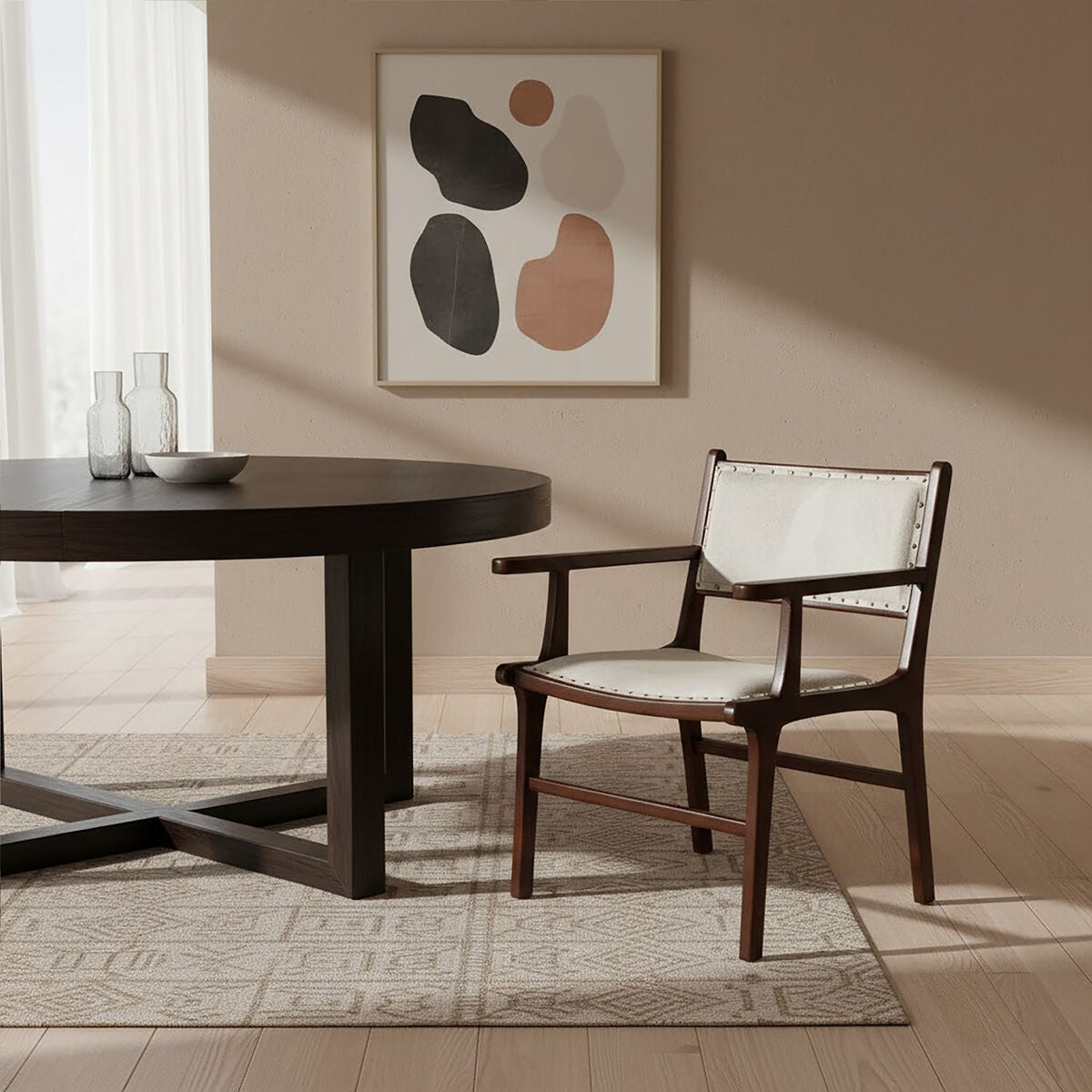 Kendari Leather and Teak Wood Dining Chair