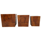 Surak Teak Wood Set of 3 Side Tables and Stools