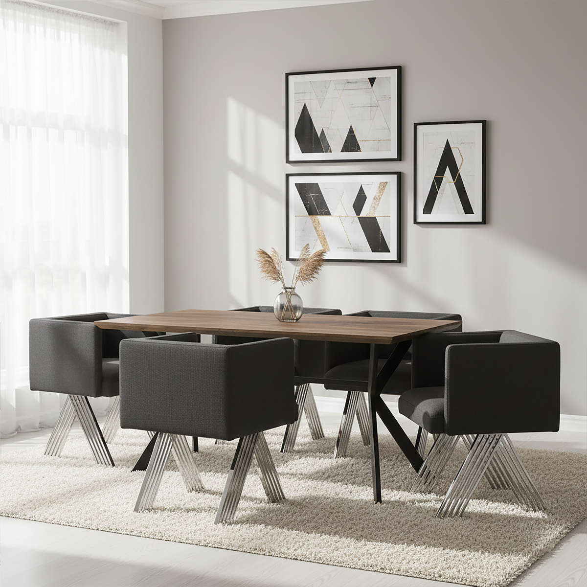 Piermount Black Dining Chair with Silver Legs