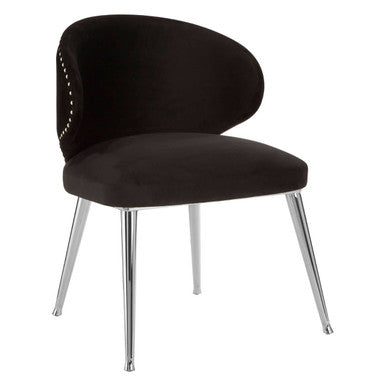 Piermount Black Velvet Dining Chair with Silver Finish Legs
