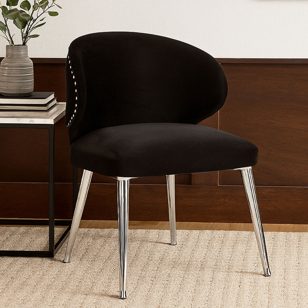Piermount Black Velvet Dining Chair with Silver Finish Legs