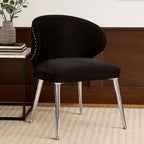 Piermount Black Velvet Dining Chair with Silver Finish Legs