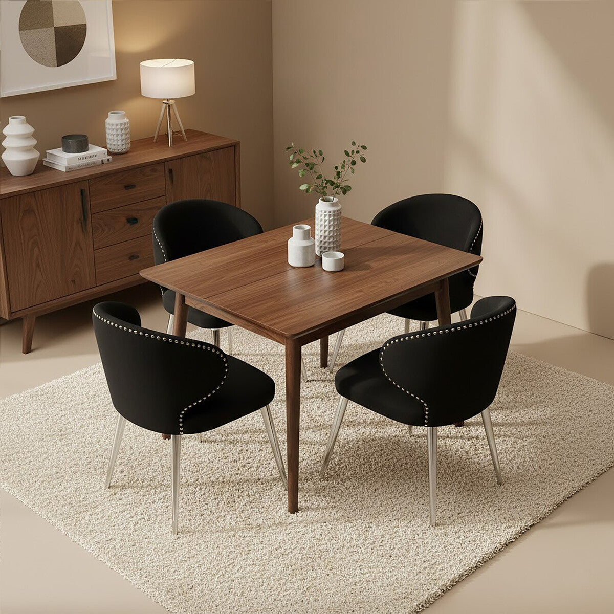 Piermount Black Velvet Dining Chair with Silver Finish Legs