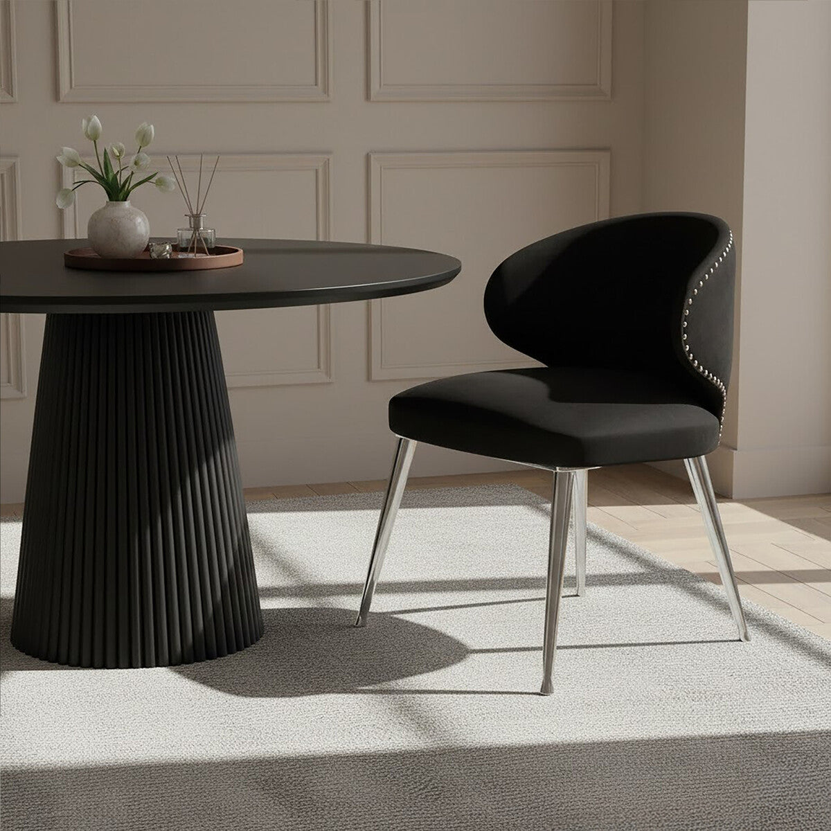Piermount Black Velvet Dining Chair with Silver Finish Legs