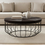 Kensington Townhouse Black Hair on Leather Round Coffee Table