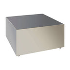 Rectangular metal box with a gray top and silver base on a white background