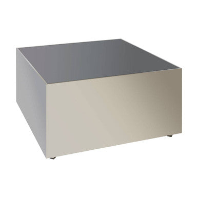 Rectangular metal box with a gray top and silver base on a white background
