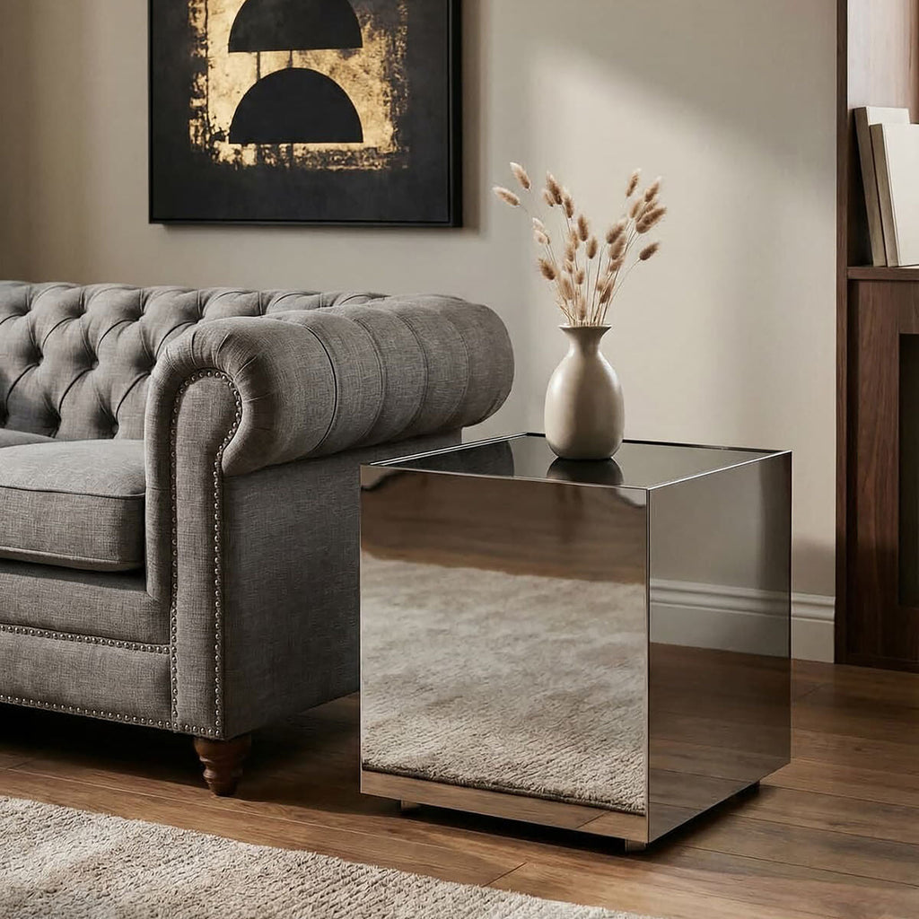 Carlox Black Glass and Chrome Finish Square Side Table