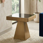 Carlox Black Glass and Gold Finish Square Side Table