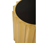 Gold cylindrical object with a black top on a white background